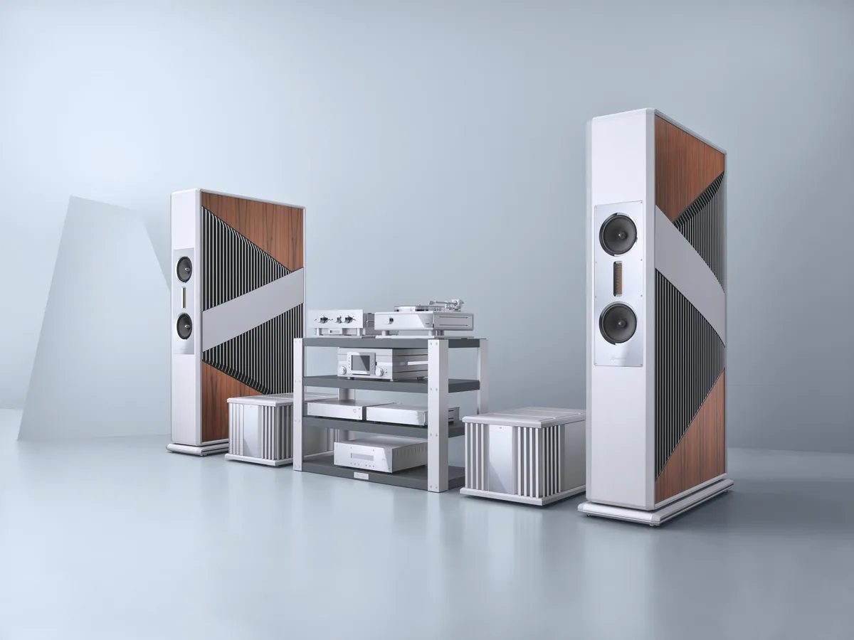 Burmester Signature Line loudspeakers and electronics in a pale listening room
